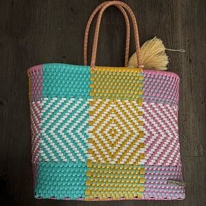 Roxy Gold and Blue Shoulder Bag with Geometric Pattern